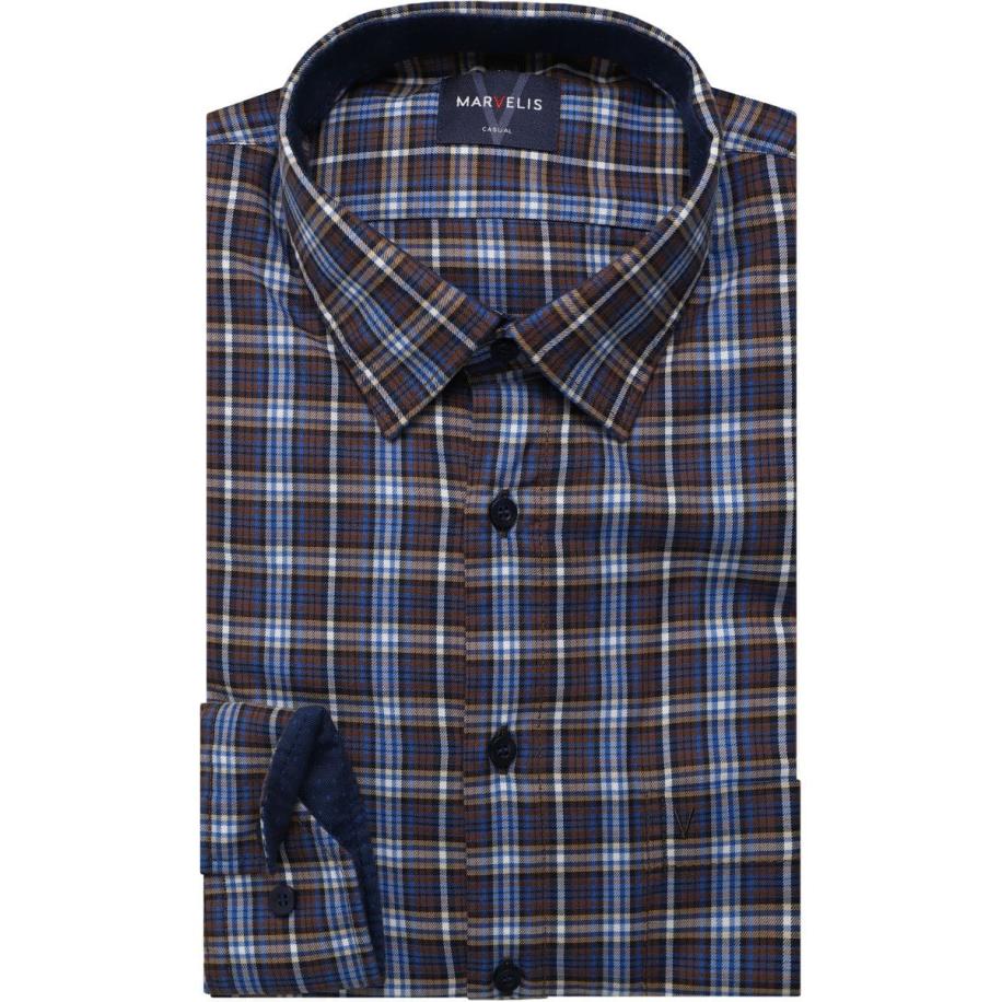 Marvelis Casual Overhemd bruin, Ruit Bruin