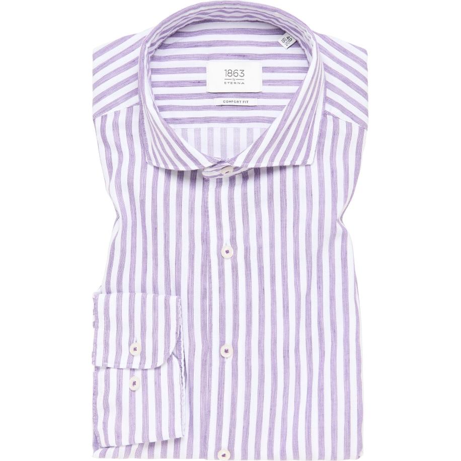 ETERNA 1863 Linnen Overhemd, Gestreept Paars