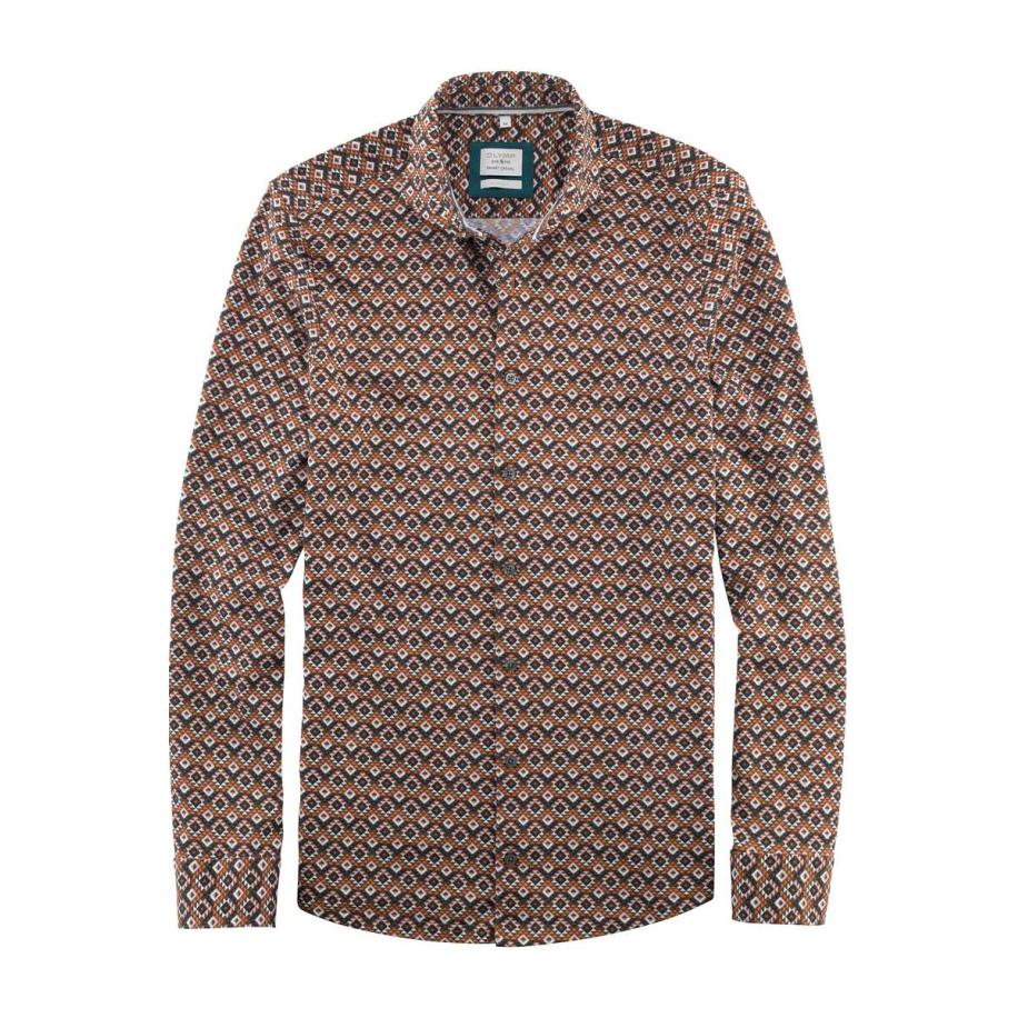 OLYMP Level Five Smart Casual Overhemd bruin, Motief Blauw