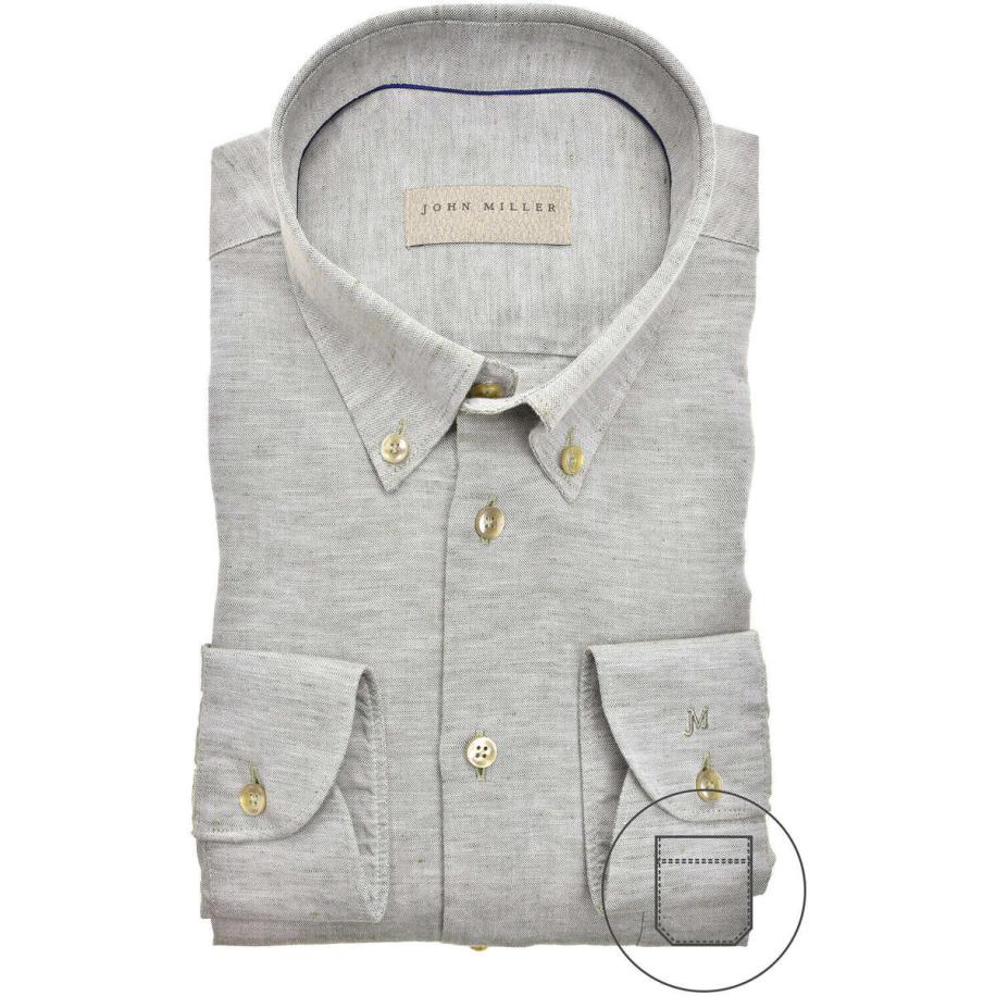 John Miller Linnen Overhemd groen, Effen Groen