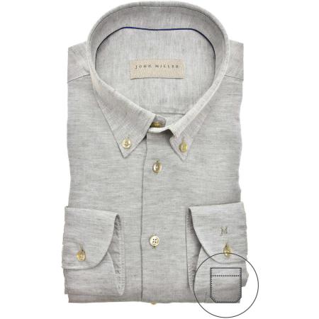John Miller Linnen Overhemd groen, Effen