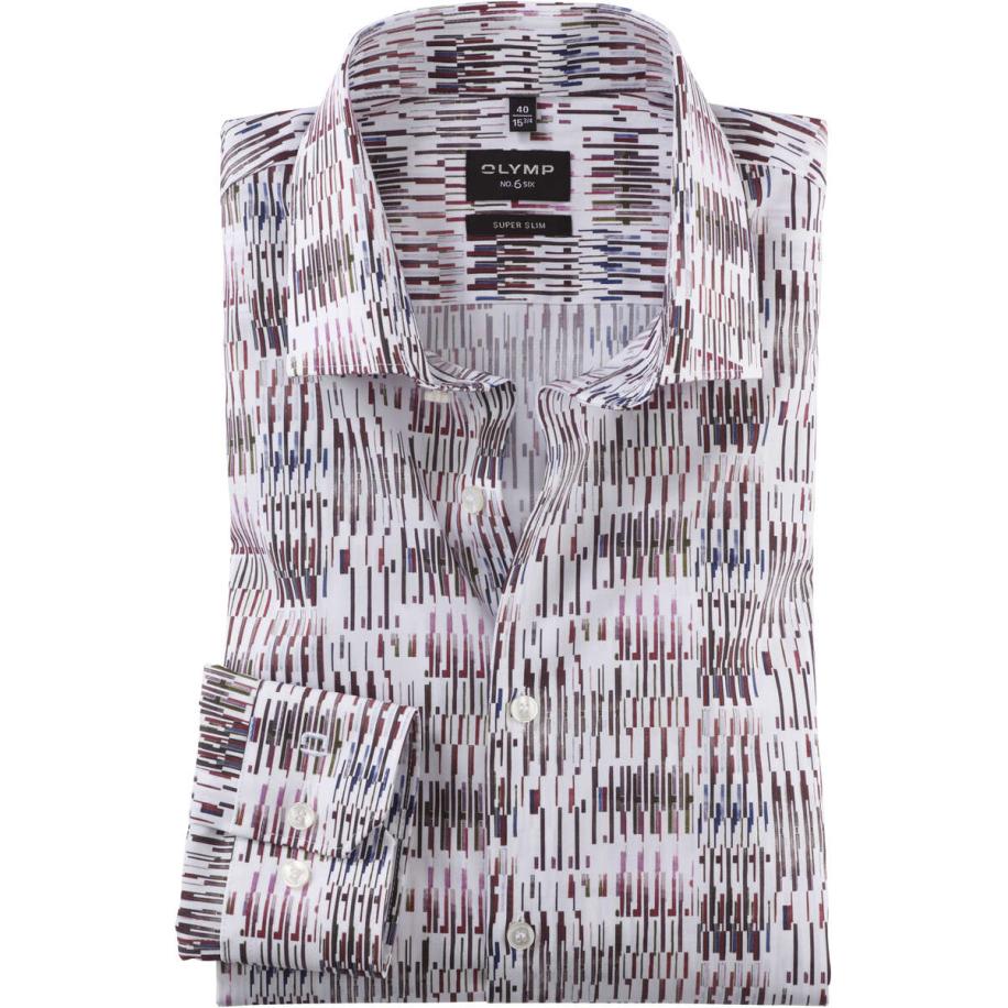 OLYMP No. Six Overhemd donkerrood, Bedrukt Wit
