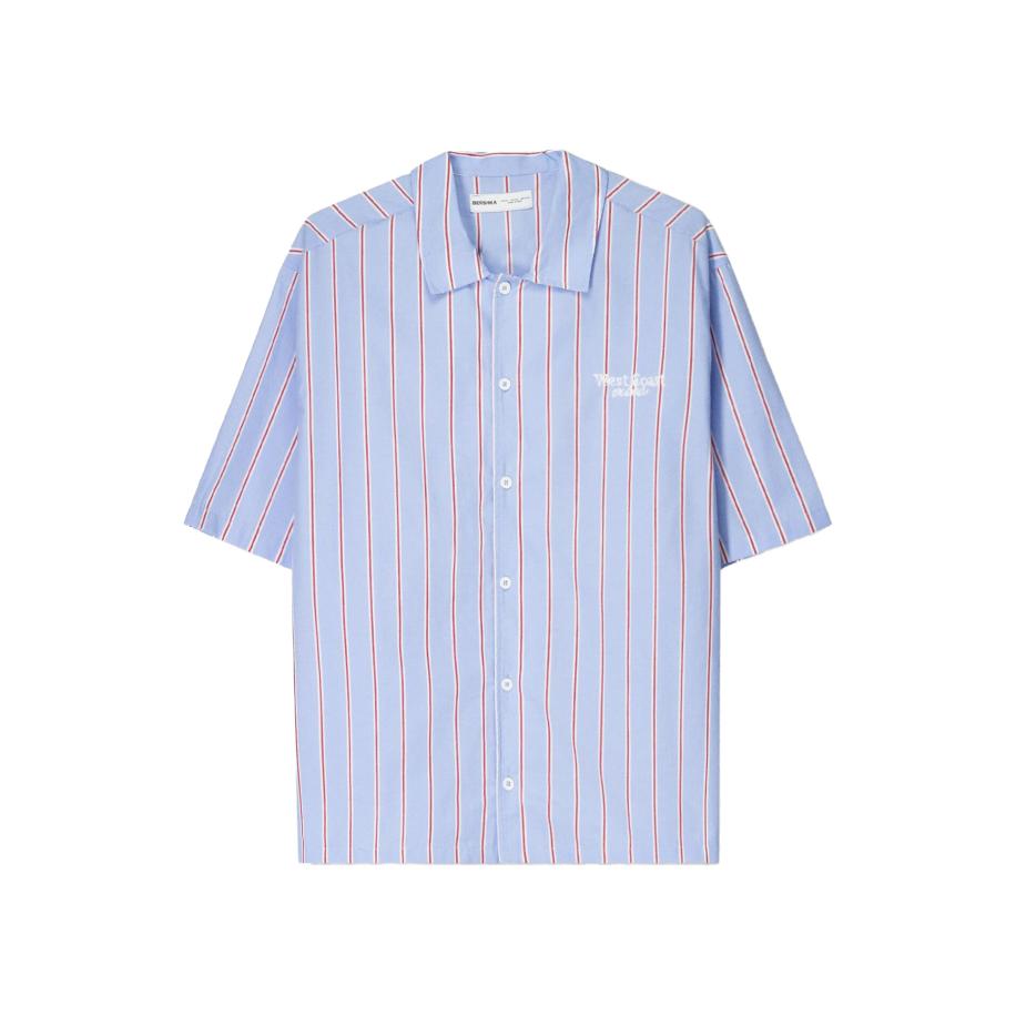 Bershka Bershka Overhemd lichtblauw / donkerrood / wit -