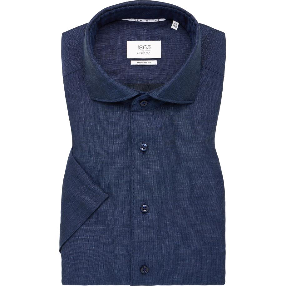 ETERNA 1863 Linnen Overhemd marine, Effen Blauw