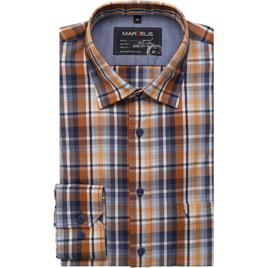 Marvelis Casual Overhemd roest, Ruit Bruin