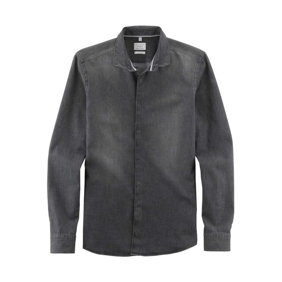 OLYMP Level Five Smart Casual Overhemd zwart, Effen Zwart