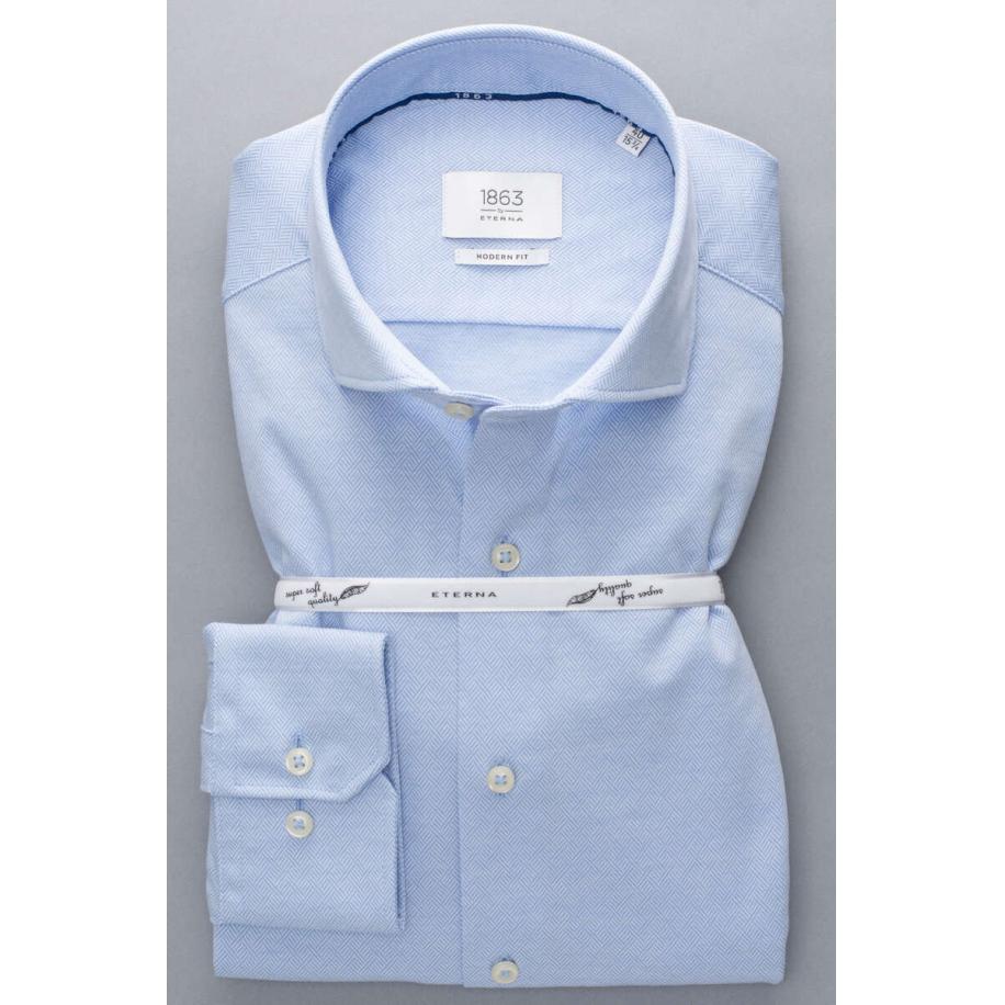 ETERNA 1863 Jersey shirt middenblauw, Gestructureerd Blauw