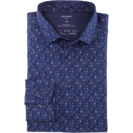 OLYMP Luxor 24/Seven Dynamic Flex Overhemd blauw/bruin, Motief