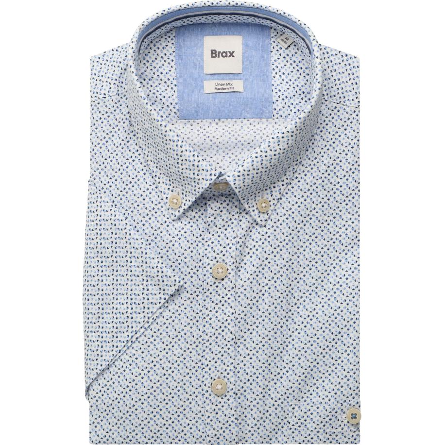 Brax Linnen Overhemd sky, Bedrukt Blauw
