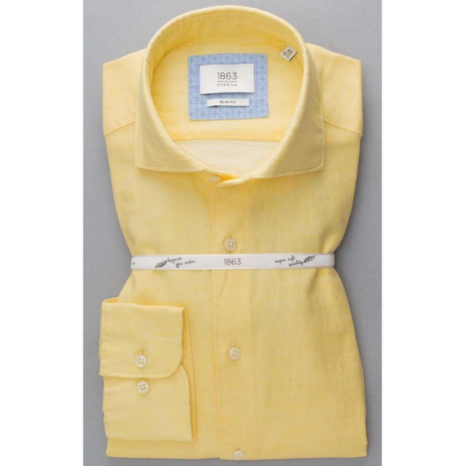 ETERNA 1863 Linnen Overhemd lichtgeel, Effen Geel