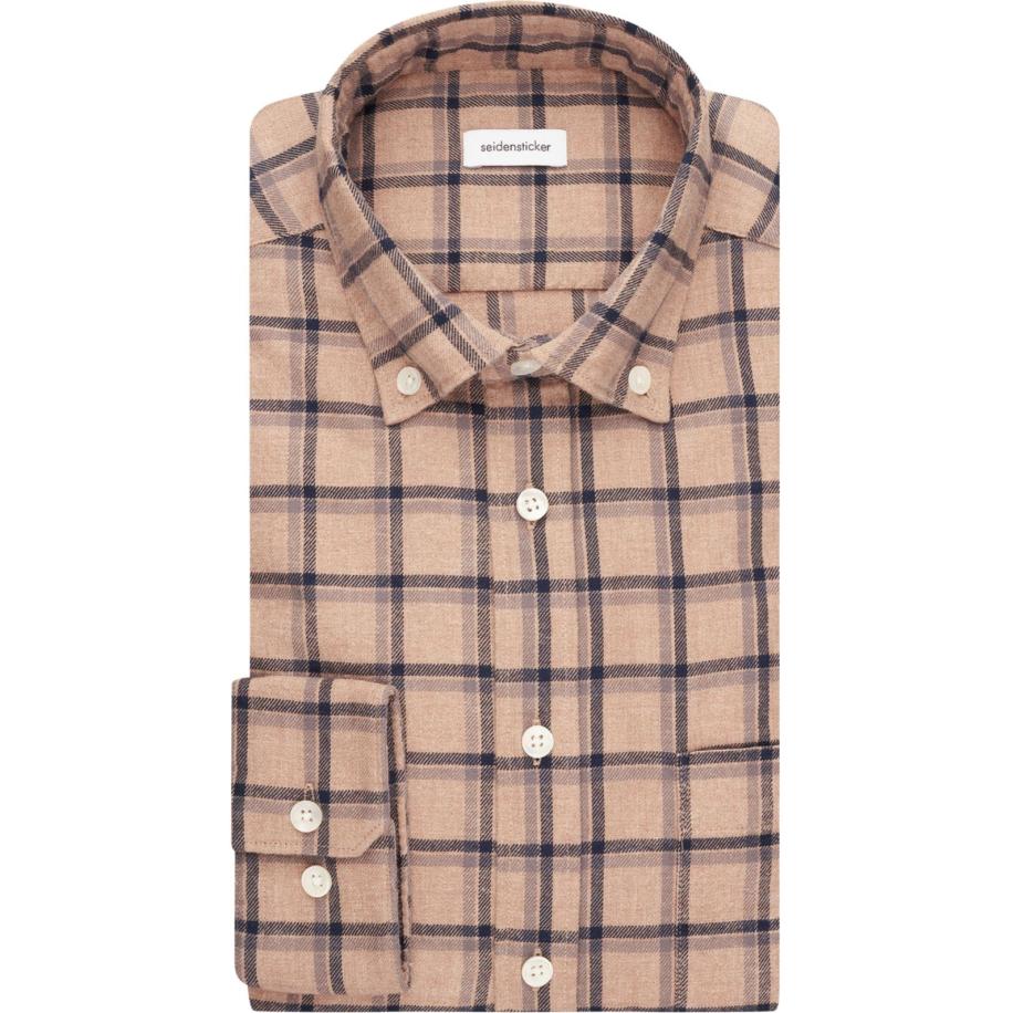 Seidensticker Smart Casual Flanellen Overhemd beige, Ruit Bruin