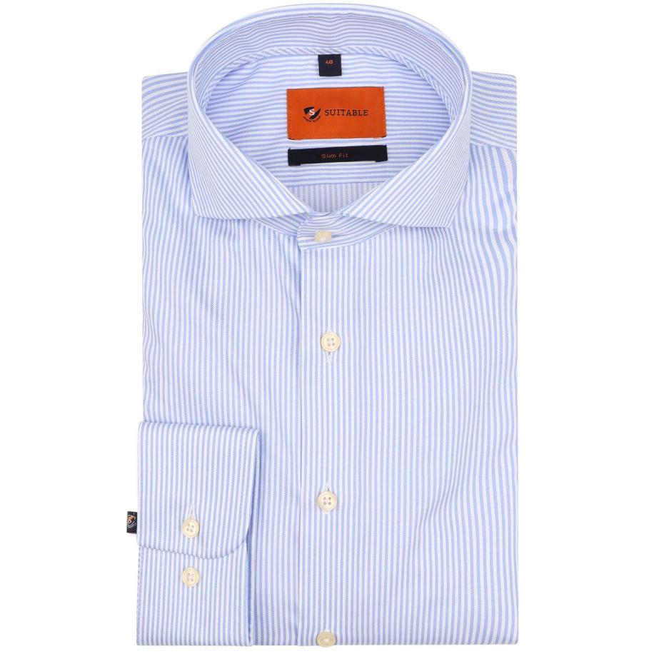 Suitable Overhemd Lichtblauw Streep Blauw