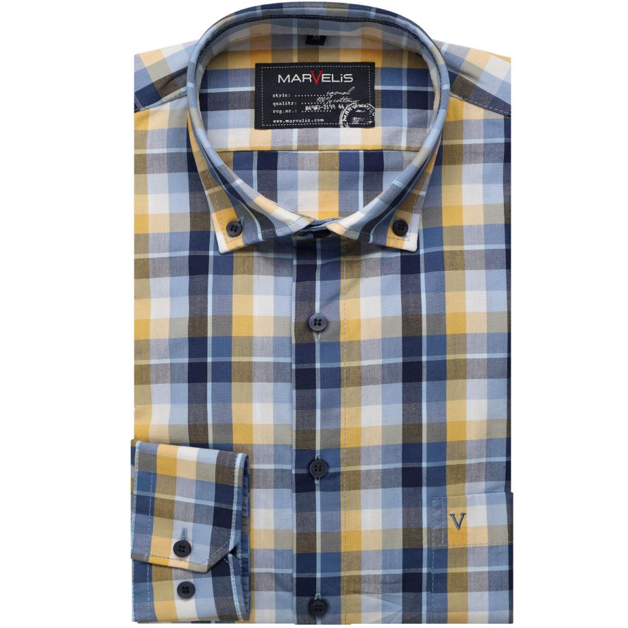 Marvelis Casual Overhemd blauw, Ruit Blauw