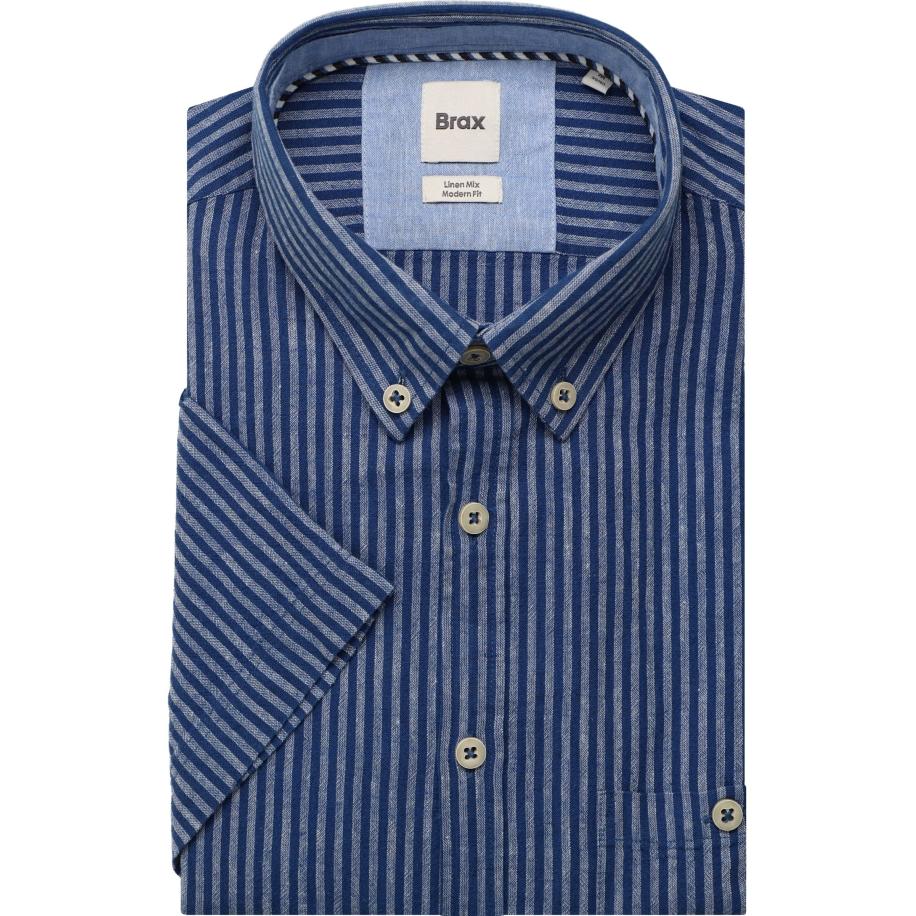Brax Linnen Overhemd koninklijk, Gestreept Blauw