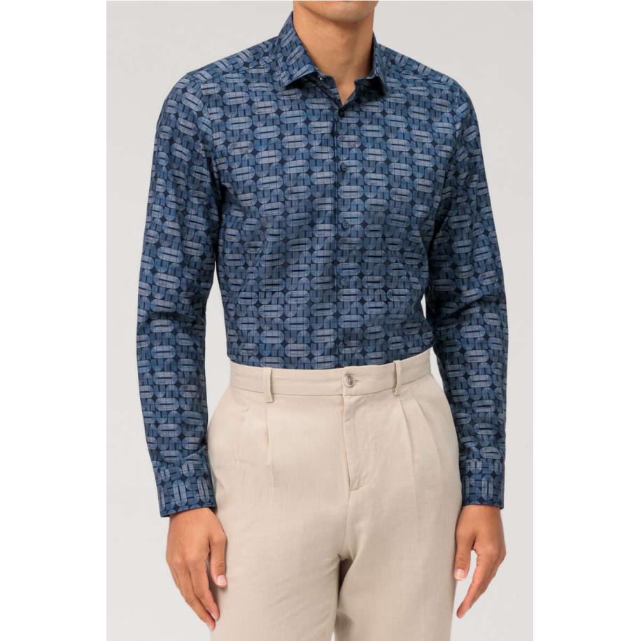 OLYMP Level Five Overhemd marine, Bedrukt Blauw