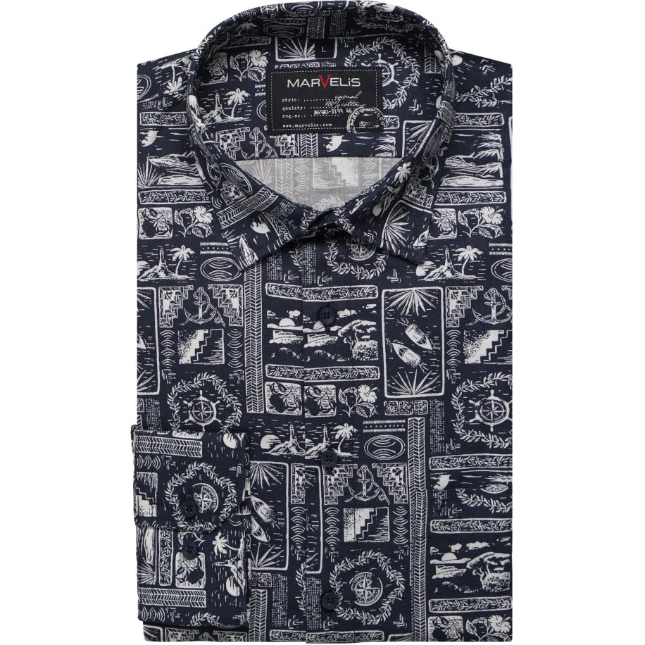 Marvelis Casual Overhemd marine, Motief Blauw