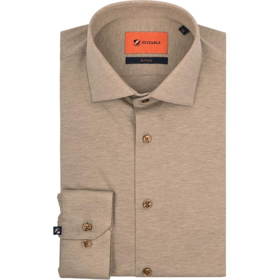 Suitable Overhemd Pique Beige Bruin