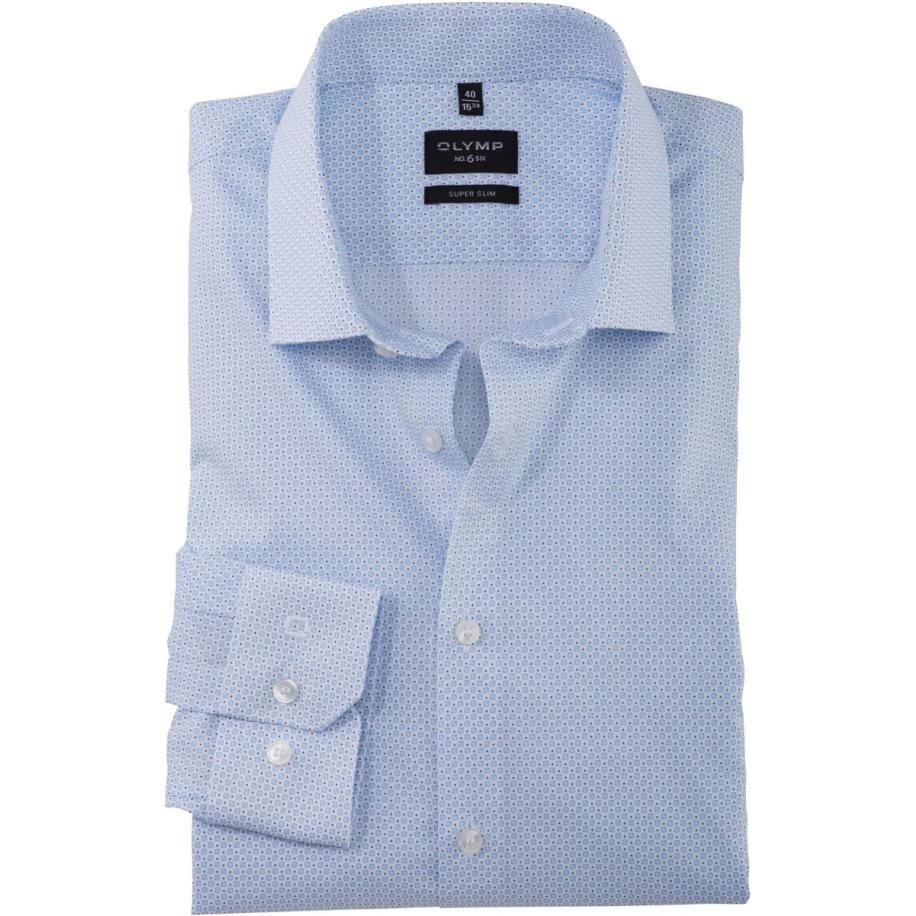 OLYMP No. Six Overhemd blauw, Bedrukt Blauw