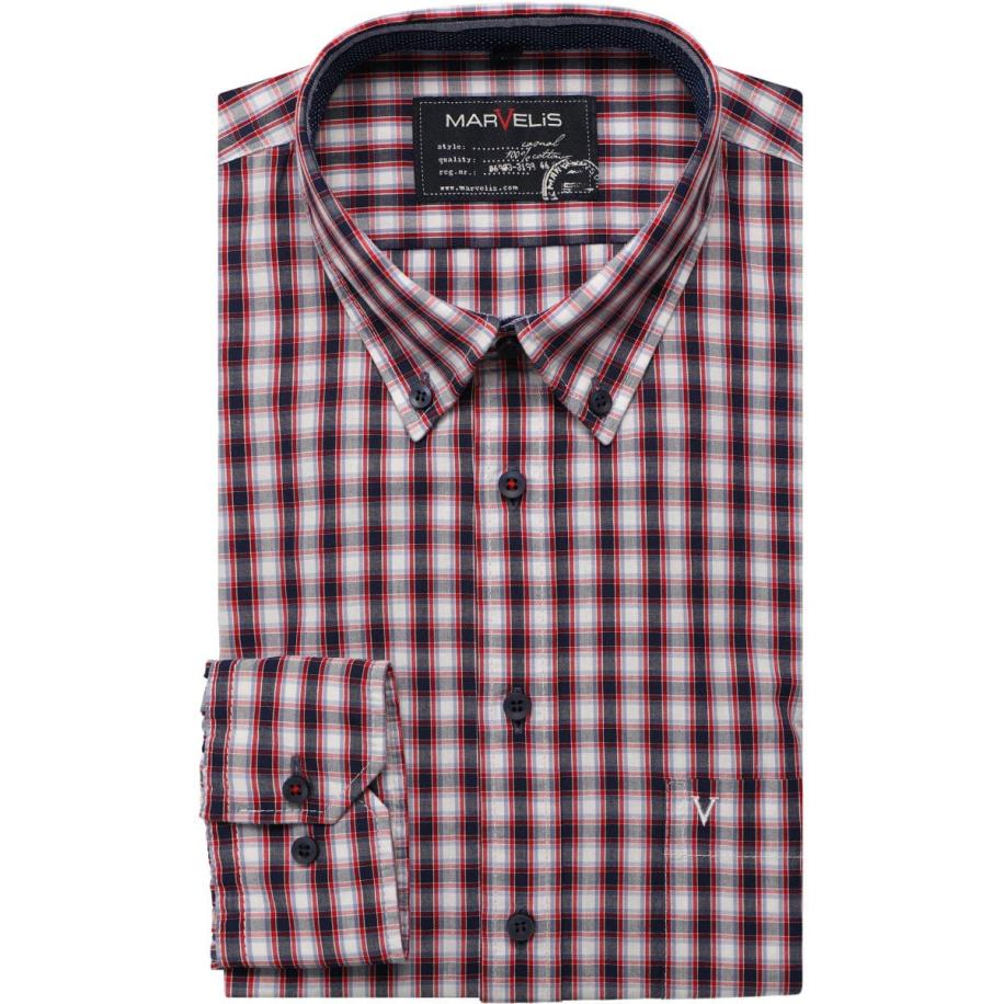 Marvelis Casual Overhemd rood, Ruit Rood