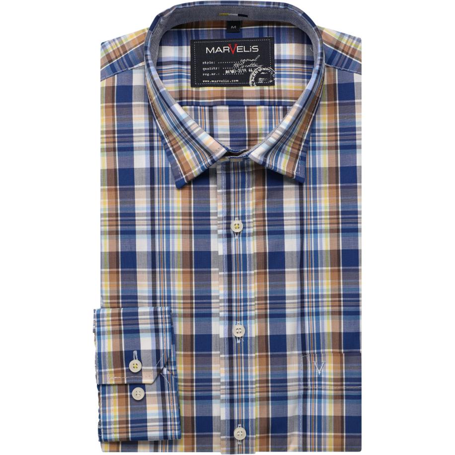 Marvelis Casual Overhemd blauw, Ruit Blauw