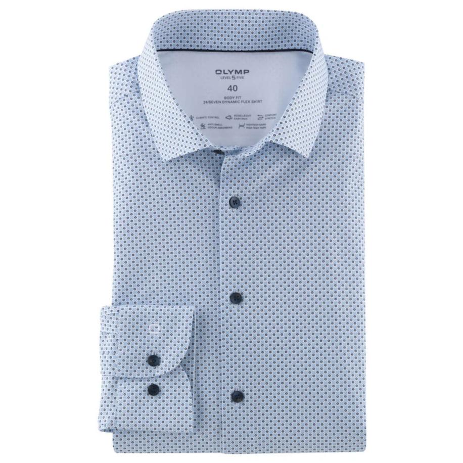 OLYMP Level Five 24/Seven Overhemd blauw/wit, Motief Blauw