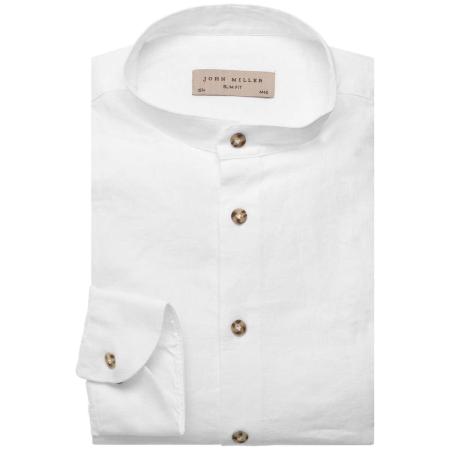John Miller Linnen Overhemd wit, Effen