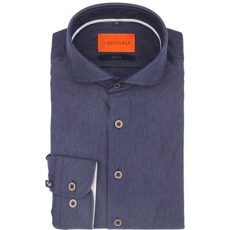 Suitable Herringbone Overhemd Navy