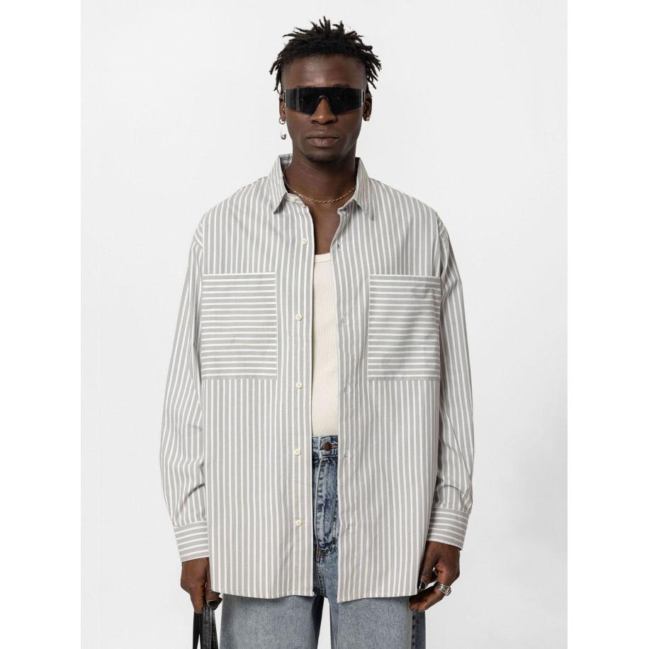 VAMOS CLO Overhemd Everett grijs / wit Grijs