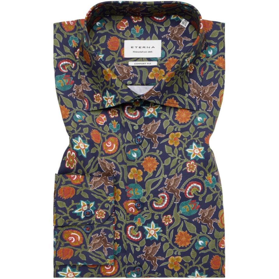 ETERNA Overhemd donkergroen, Bedrukt Groen
