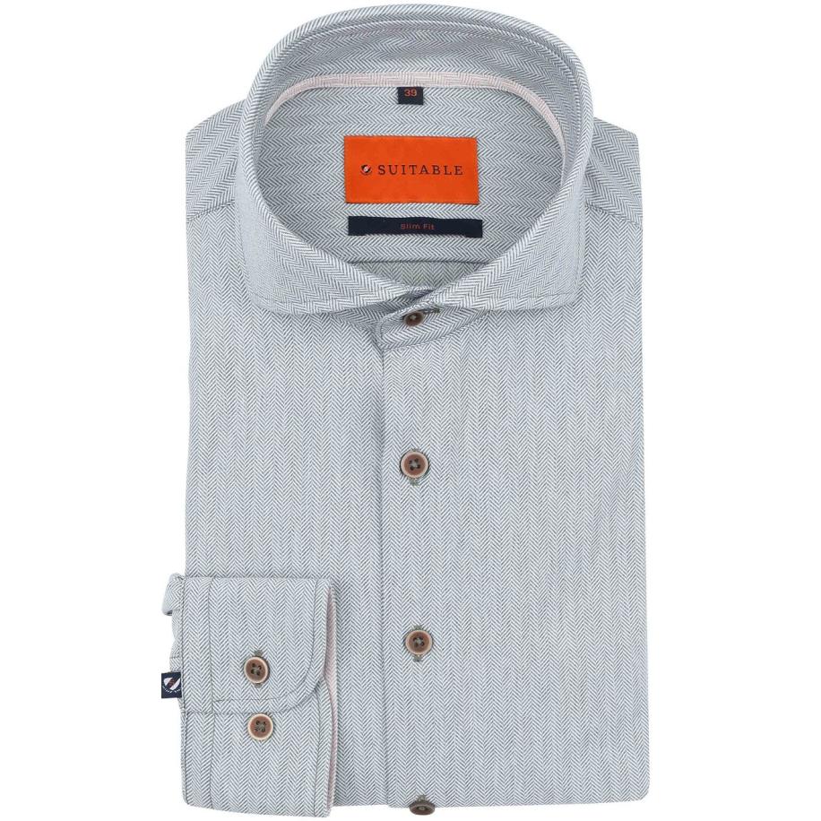 Suitable Herringbone Overhemd Groen Groen
