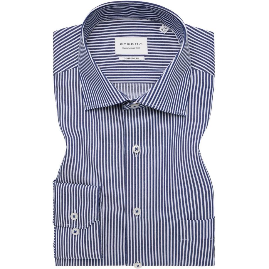 ETERNA Overhemd marine, Gestreept Blauw
