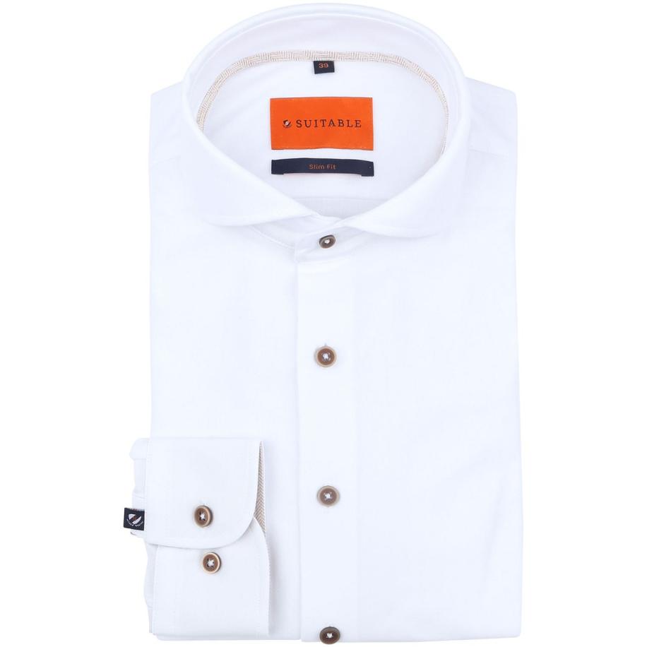Suitable Herringbone Overhemd Wit Wit