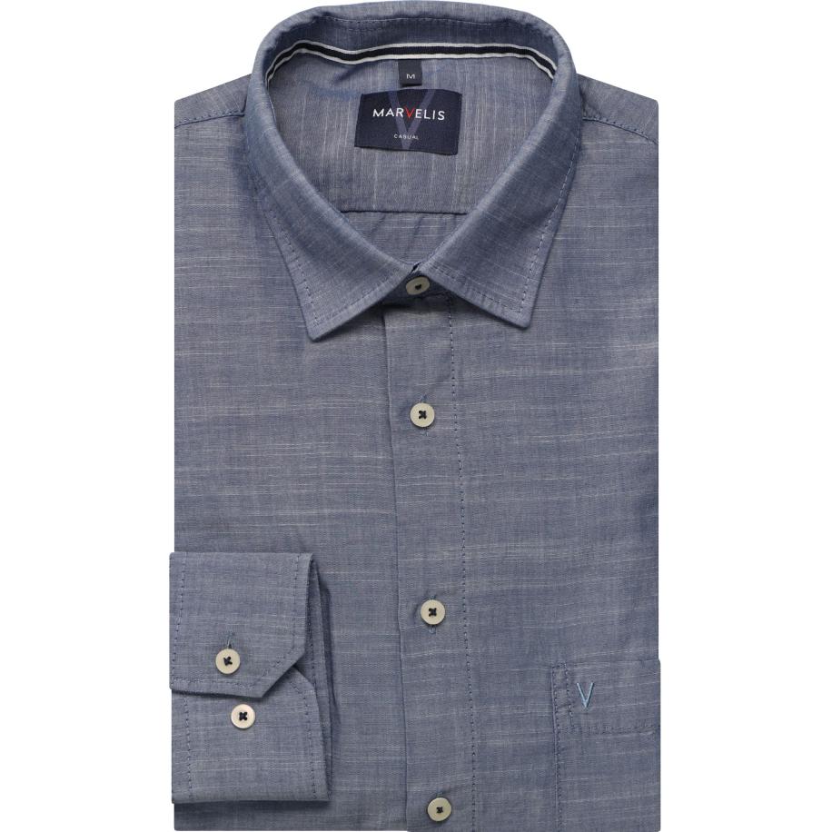Marvelis Casual Overhemd rook blauw, Effen Blauw