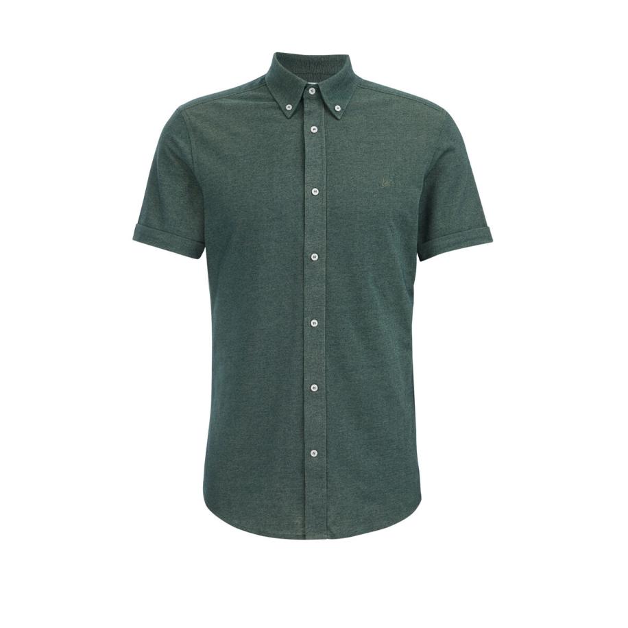 Fundamentals heren piquejersey overhemd met stretch - Slim Fit - Mosgroen - Katoen - Maat: XL Groen