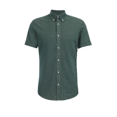 Fundamentals heren piquejersey overhemd met stretch - Slim Fit - Mosgroen - Katoen - Maat: XXL