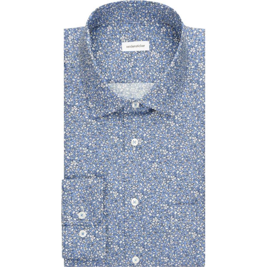 Seidensticker Overhemd middenblauw, Bloemen Blauw