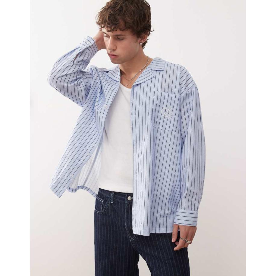 Reclaimed Vintage - Overhemd met lange mouwen en krijtstreep in blauw Blauw