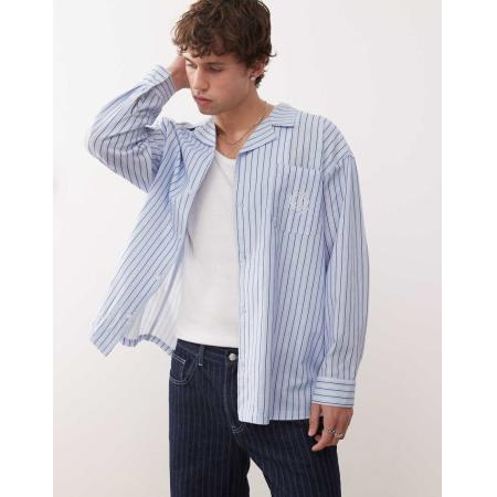 Reclaimed Vintage - Overhemd met lange mouwen en krijtstreep in blauw