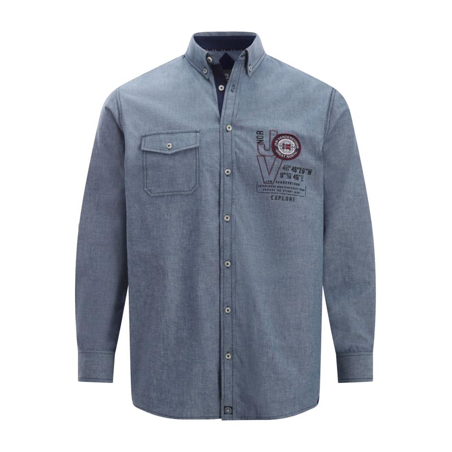 Jan Vanderstorm Denim shirt blauw, Effen Blauw