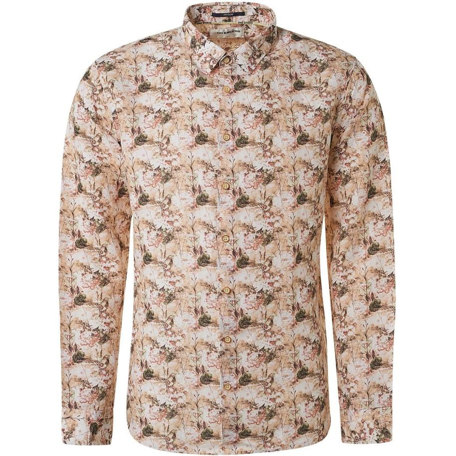 No Excess Linnen Overhemd Bloemenprint Multicolour Bruin