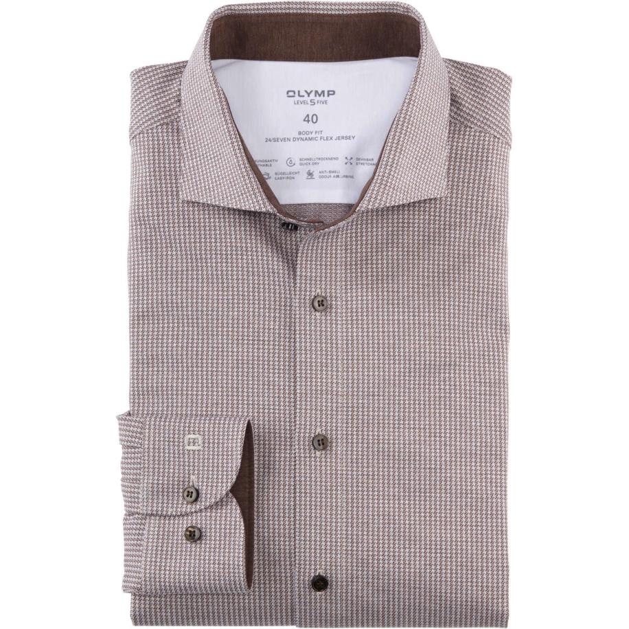 OLYMP Level Five 24/Seven Dynamic Flex Jersey shirt bruin, Motief Bruin