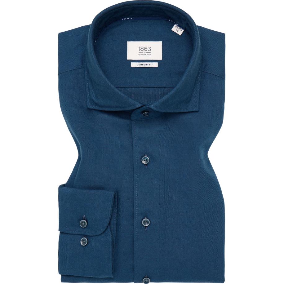 ETERNA 1863 Flanellen Overhemd blauw, Effen Blauw