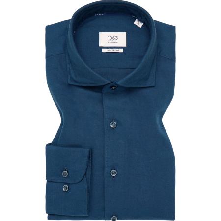ETERNA 1863 Flanellen Overhemd blauw, Effen