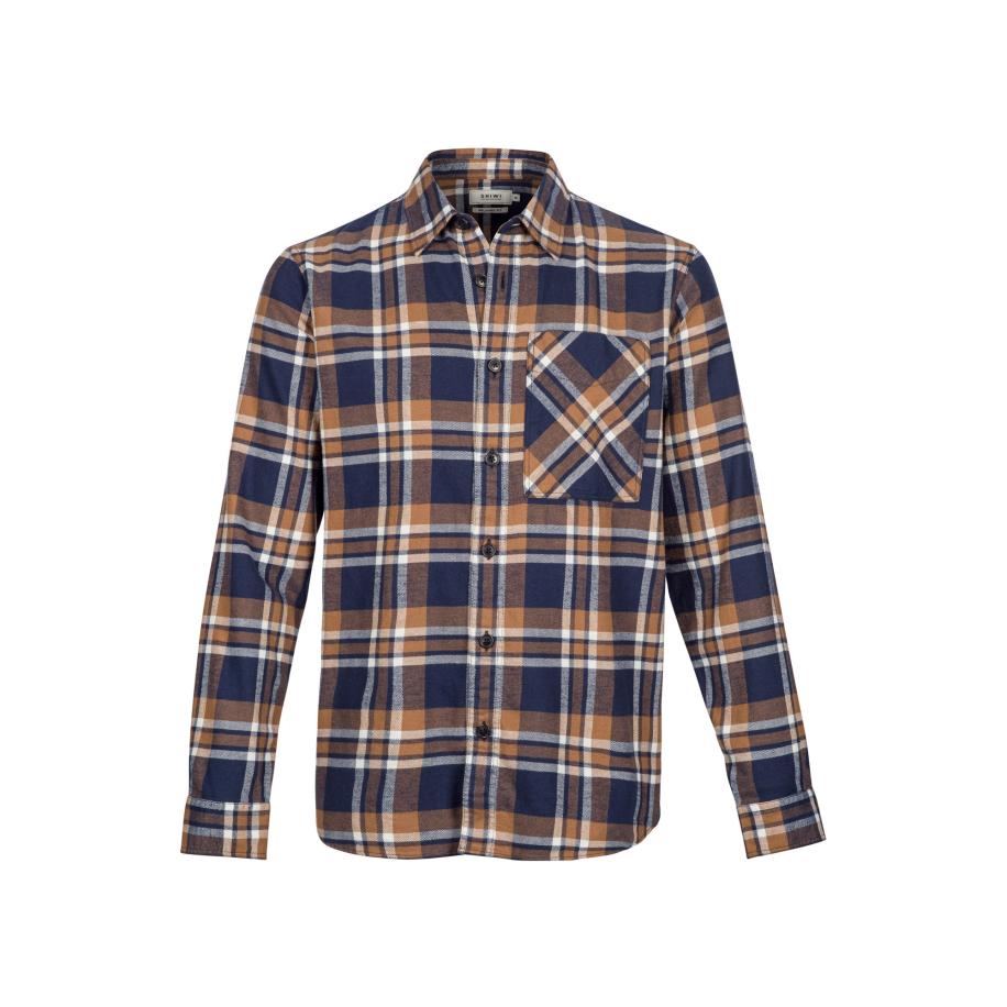 Shiwi Shiwi Overhemd Luke lichtbeige / indigo / bruin -