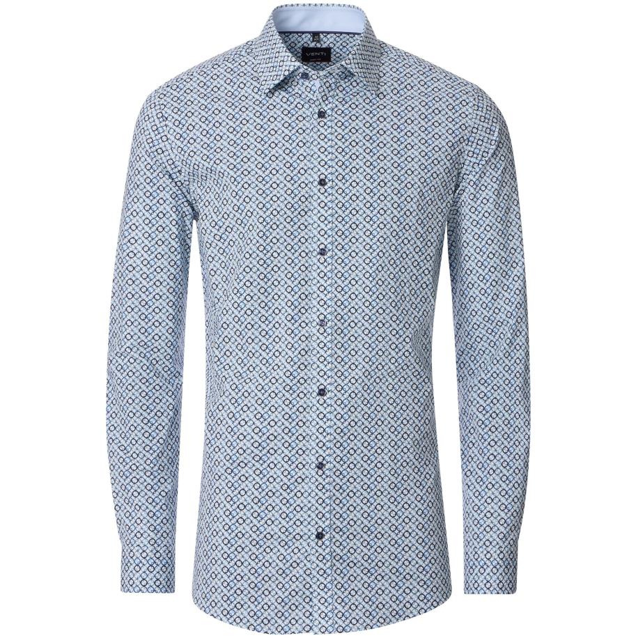 Venti Overhemd blauw, Bedrukt Blauw