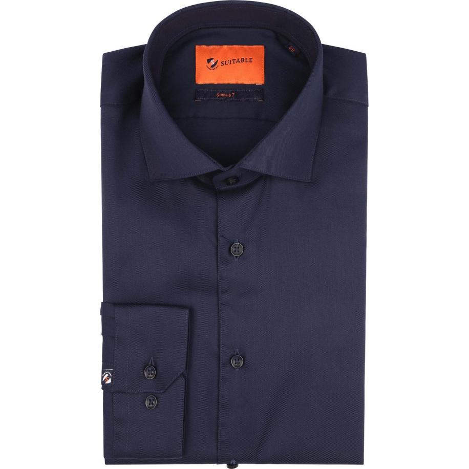 Suitable Overhemd Extra Lange Mouwen Twill Navy Blauw