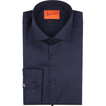 Suitable Overhemd Extra Lange Mouwen Twill Navy