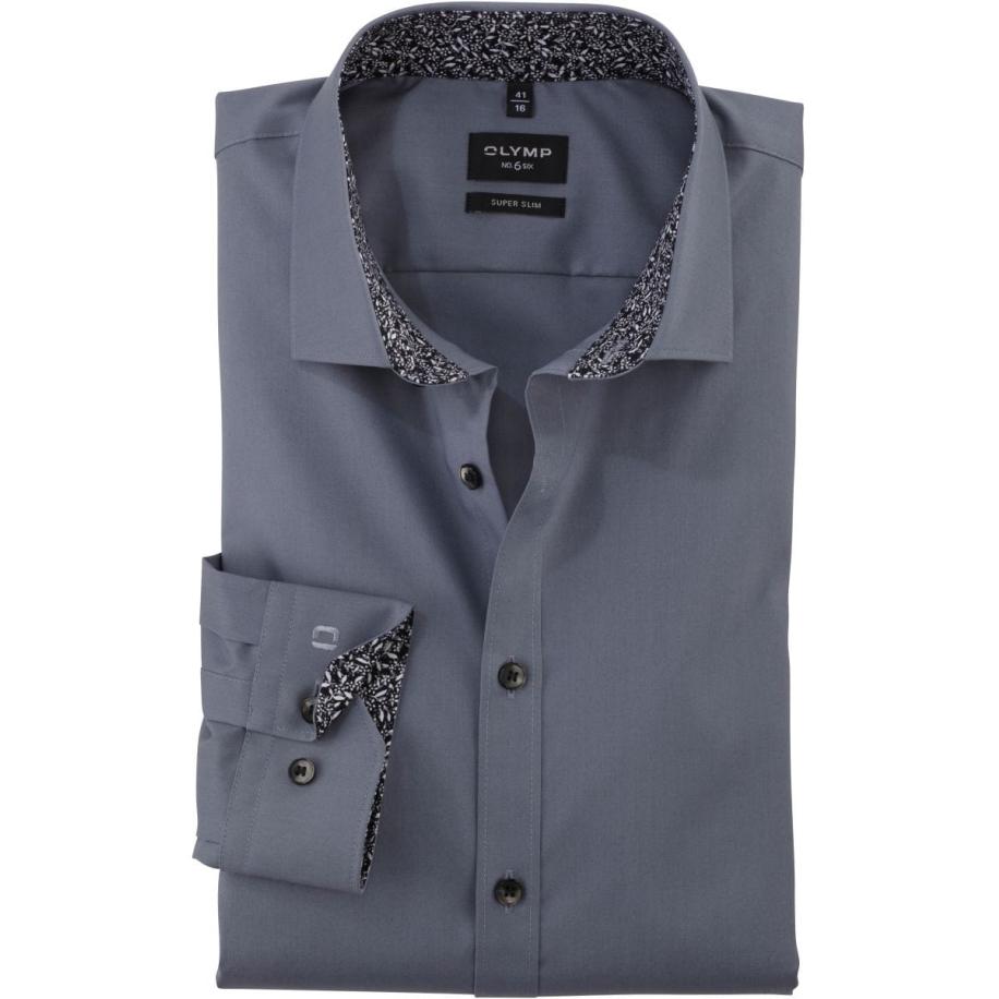OLYMP No. Six Overhemd zilvergrijs, Effen Grijs