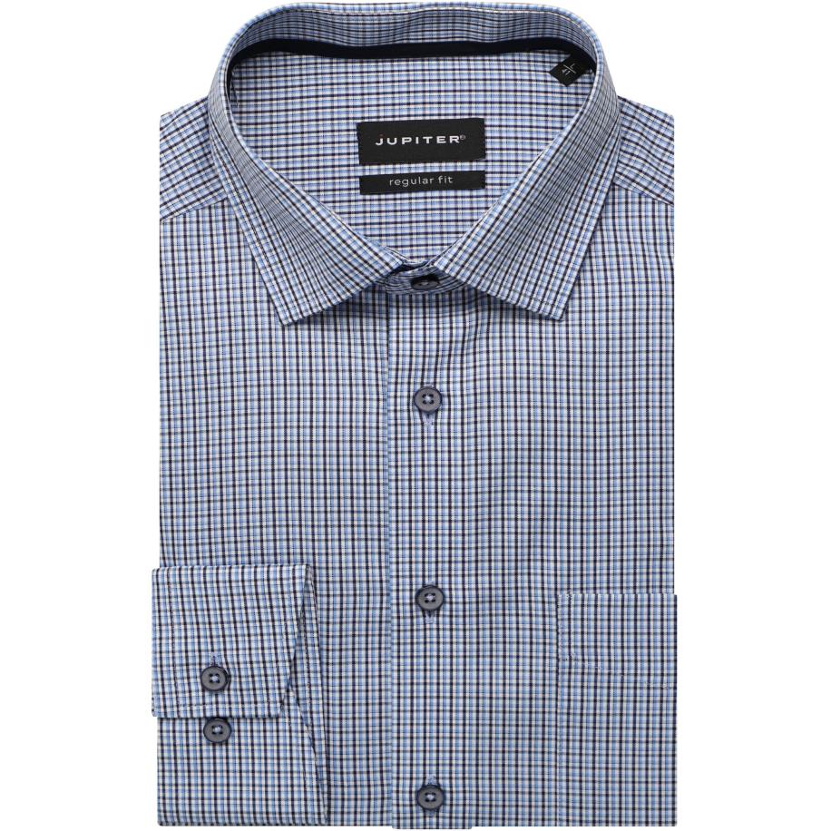 Jupiter Overhemd middenblauw, Ruit Blauw