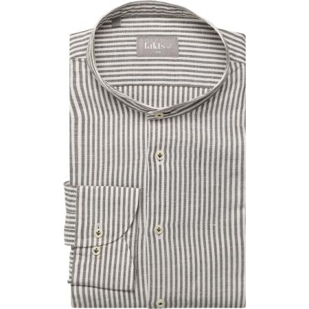 fakts Leisure Linnen Overhemd olijfgroen, Gestreept